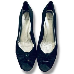 Stuart Weitzman Black Satin Peep Toe Pumps Women’s Size 9.5 Kitten Heel